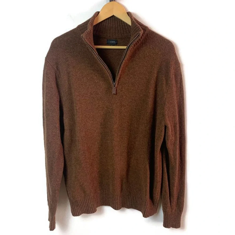 J. Crew 100% Lambswool Quarter Zip Pullover Sweater Mock Neck Brown Size Large